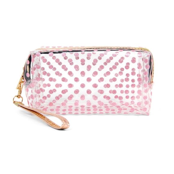 Handbags - Clear Pink Glitter PVC Polka Dot Wristlet Bag